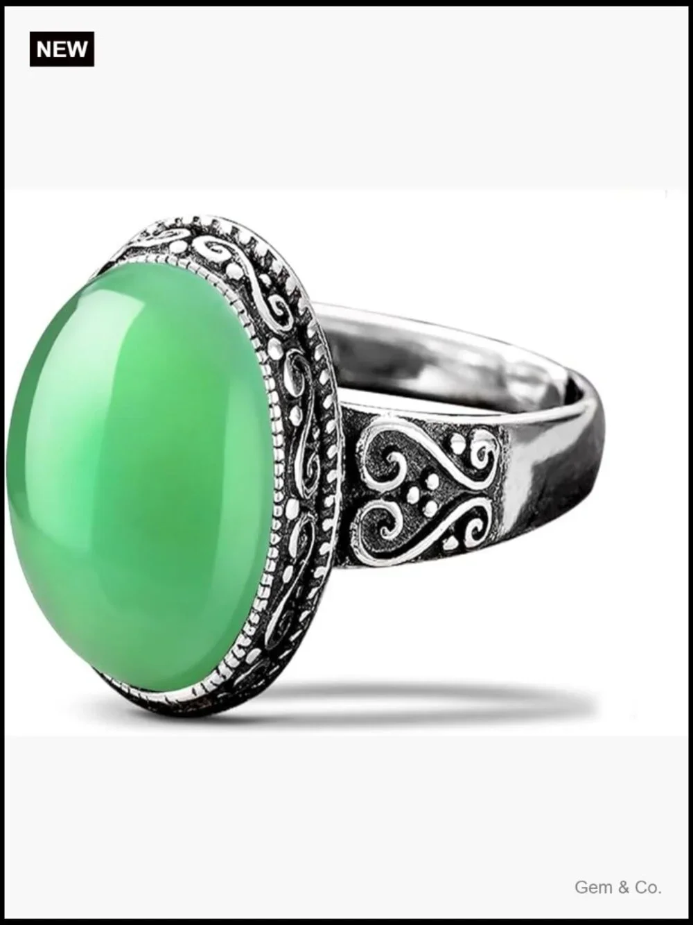 Oval Jade Statement Ring with Natural Gemstone in Sterling Silver